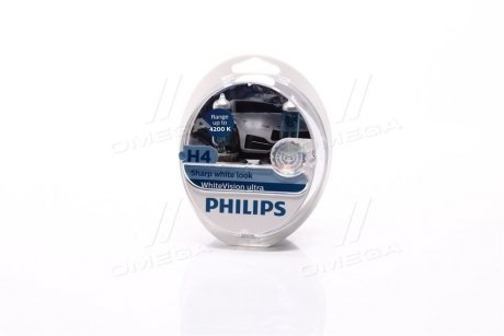 Лампа розжарювання H4 12V 60/55W WhiteVision ULTRA +60 (4200K) (компл) (вир-во) PHILIPS 12342WVUSM