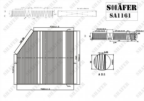 Фильтр салонный MB C (A/C/S/W205), E (A/C238, W/S213), GLC (C/X253), 1.5-4.0 (13 SHAFER SA1161