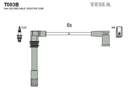 Кабель запалювання к-кт Audi A4,A6 97-00 2,4 TESLA T003B (фото 1)