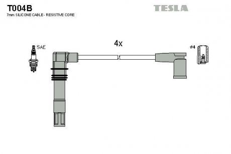 Провода высоковольтные, комплект Skoda Octavia 1.4 (00-10),Skoda Octavia combi 1.4 (00-10) BLATNA TESLA T004B (фото 1)