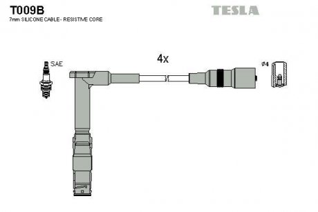 Кабель запалювання к-кт MB 92-98 1,8 TESLA T009B