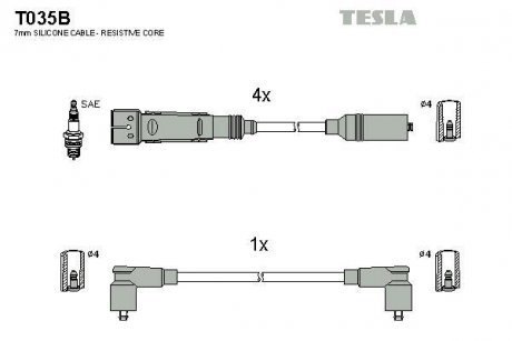 Провода высоковольтные, комплект Vw Polo classic 1.6 (95-01),Vw Polo variant 1.6 (97-01) BLATNA TESLA T035B