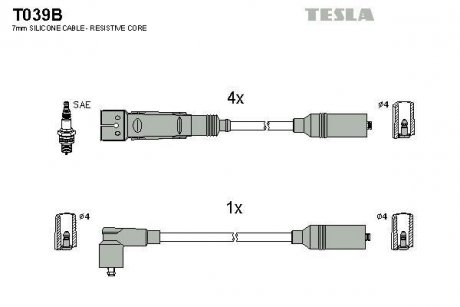 Кабель запалювання к-кт Audi 100,A6 90-97 2,0 TESLA T039B