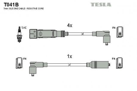 Кабель запалювання к-кт Skoda Octavia 96-00 1,6 AEE TESLA T041B