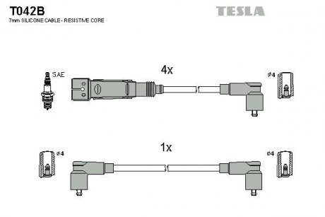 Кабель запалювання к-кт VW Polo, Skoda Felicia 95-01 1,6 AEE TESLA T042B