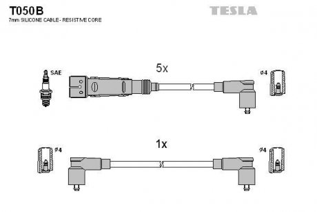 Кабель запалювання к-кт Audi 80,100,200 83-94, VW Passat 2,0 TESLA T050B (фото 1)