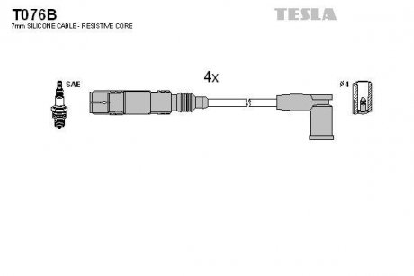 Кабель запалювання к-кт Аналог TES T854C VW, Audi, Seat, Skoda 99- 1,6 TESLA T076B