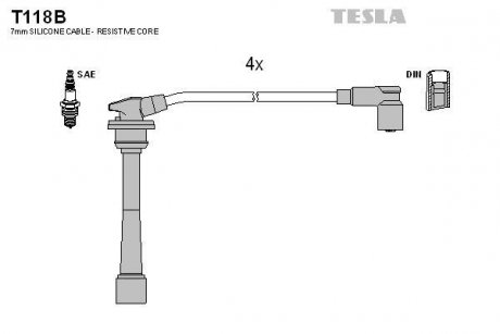 Провода высоковольтные, комплект Kia Ceed 2.0 (06-12),Kia Ceed sw 2.0 (07-12) BLATNA TESLA T118B (фото 1)