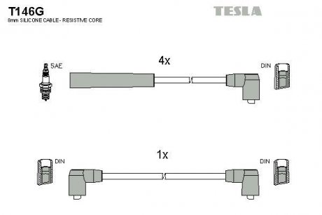 Кабель запалювання к-кт Ford 85-94 TESLA T146G