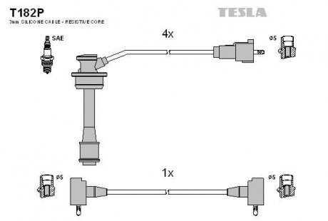 Кабель запалювання к-кт Toyota Celica 2.0 i 16V 11.93 - 11.99 3S-GE TESLA T182P (фото 1)