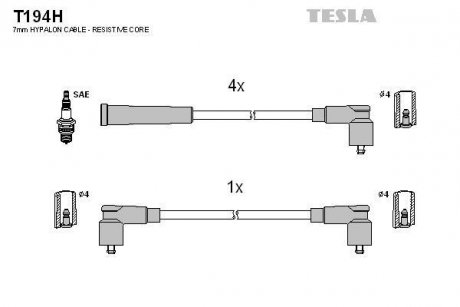 Кабель запалювання к-кт Skoda Felicia 94-98 1,3 carb TESLA T194H (фото 1)