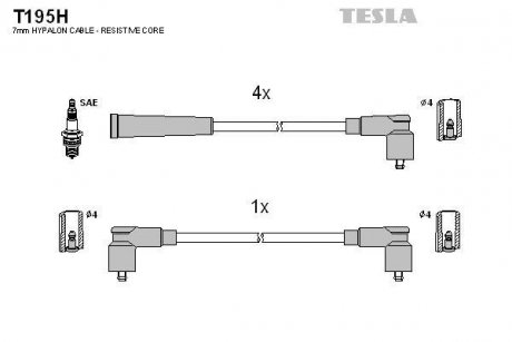 Кабель запалювання к-кт Skoda Felicia 94-01 1,3i 135B (SPI),136B (SPI) TESLA T195H