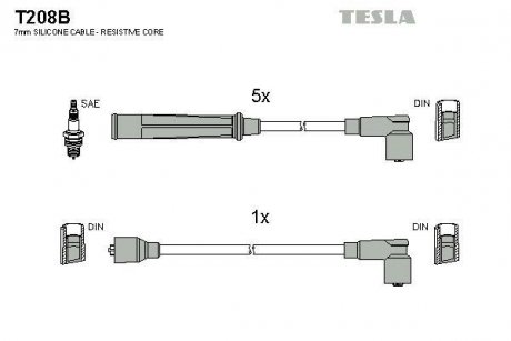 Кабель запалювання к-кт Audi 100 80-84 1,9 TESLA T208B