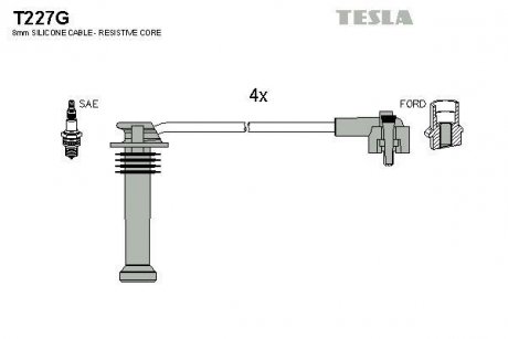 Кабель запалювання к-кт Ford 92-00 TESLA T227G