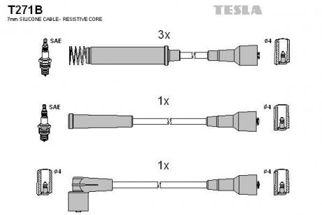 Кабель запалювання к-кт Opel Calibra,Vectra, Kadet 88-95 1,8 TESLA T271B