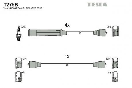 Кабель запалювання к-кт Opel 70-88 TESLA T275B