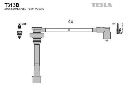 Кабель запалювання к-кт Chery Tiggo 2.4 12.05 - Mitsubishi 4G64 TESLA T313B