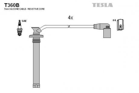 Провода высоковольтные, комплект Chery Amulet 1.5 (08-10),Chery Bonus 1.5 (06-) BLATNA TESLA T360B (фото 1)