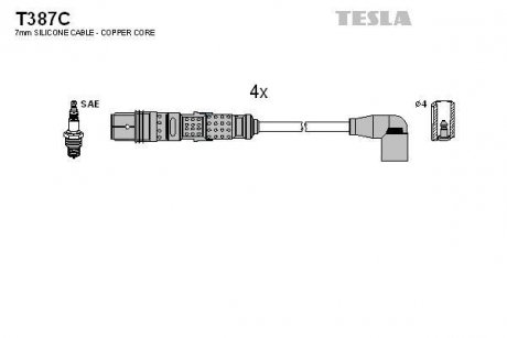 Кабель запалювання к-кт Seat Ibiza, Cordoba 1.6 BAH 04.03- TESLA T387C (фото 1)