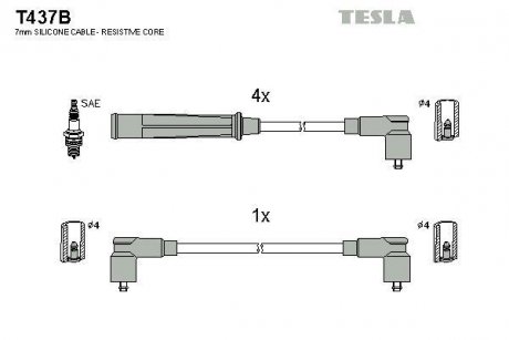 Кабель запалювання к-кт BMW 75-90 E21 TESLA T437B