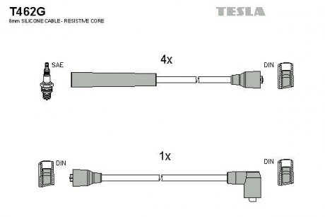 Кабель запалювання к-кт Ford 80-92 1,4 TESLA T462G