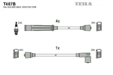 Кабель запалювання к-кт Mitsubishi Galant 80-87 1,6 TESLA T487B