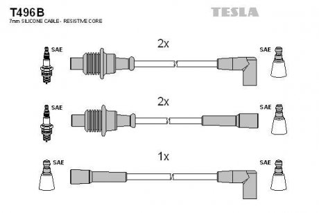 Кабель запалювання к-кт Citroen, Peugeot 86-94 1,5 TESLA T496B