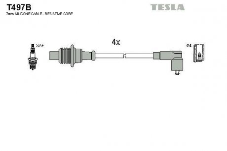 Кабель запалювання к-кт Citroen, Peugeot 87- 1,6 TESLA T497B