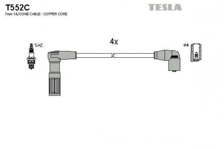 Кабель запалювання к-кт Citroen,Peugeot,Fiat,Lancia 89- 1,4 TESLA T552C