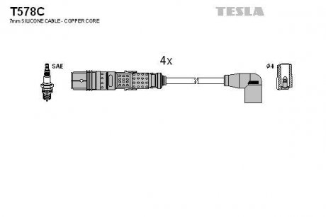 Кабель запалювання к-кт Seat,VW Caddy,Lupo,Polo 95- 1,0 TESLA T578C