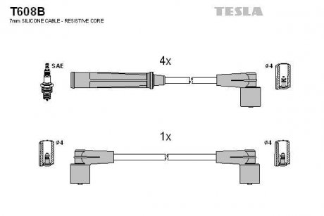 Кабель запалювання к-кт Volvo 740,940,960 83-93 2,0 TESLA T608B