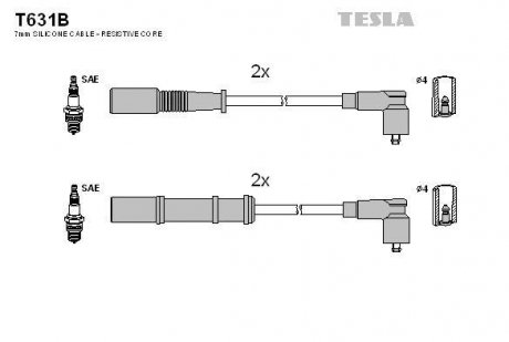 Кабель запалювання к-кт Fiat Dobol 1.4 10.05-,Lancia 05-1.2 TESLA T631B