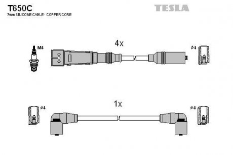 Кабель запалювання к-кт Seat,VW 80-01 1,6 TESLA T650C