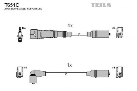 Кабель запалювання к-кт Seat,VW 88-02 1,8 TESLA T651C