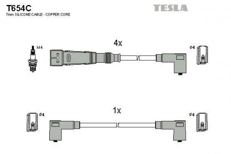 Кабель запалювання к-кт Seat,VW 83-00 1,3 TESLA T654C