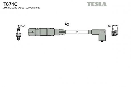 Провода высоковольтные, комплект Skoda Octavia 1.6 (97-07),Skoda Octavia combi 1.6 (98-07) BLATNA TESLA T674C (фото 1)