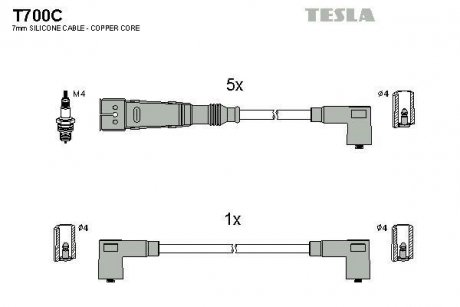 Кабель запалювання к-кт Audi, VW 81-96 2,0 TESLA T700C