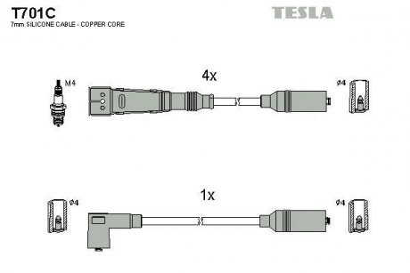 Кабель запалювання к-кт Audi 80 78-98 1,4 TESLA T701C