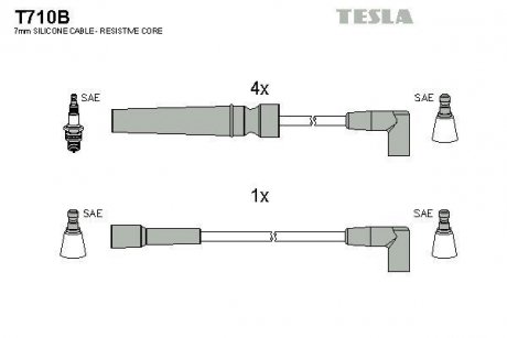 Кабель запалювання к-кт Daewoo Nexia 1,5 93-99 TESLA T710B