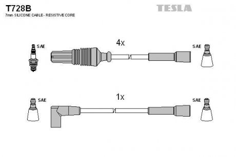 Кабель запалювання к-кт Citroen,Peugeot 84-98 1,0 TESLA T728B