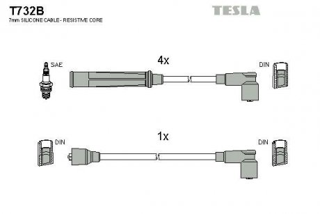 Кабель запалювання к-кт Seat,VW 77-93 0,9 TESLA T732B