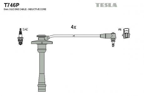 Кабель запалювання к-кт Toyota 92-00 1,6 TESLA T746P