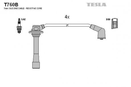 Кабель запалювання к-кт Mazda 626,MX6 91- 1,8 TESLA T760B