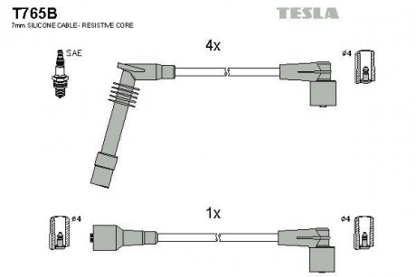 Кабель запалювання к-кт Opel Astra, Corsa 91-01 1,2 TESLA T765B