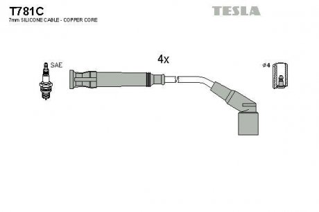 Кабель запалювання к-кт BMW E36 93-00 1,6 TESLA T781C