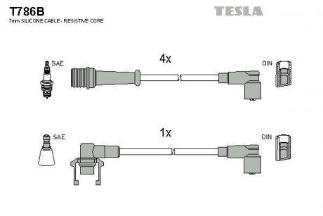 Кабель запалювання к-кт Renault 21,25 84-94 2,0 TESLA T786B