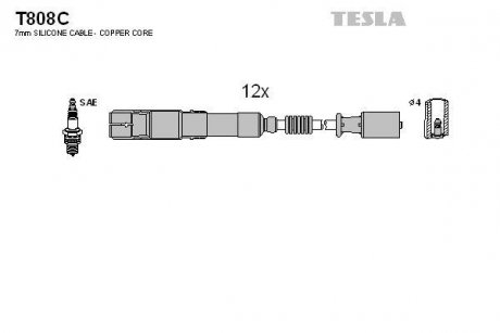 Кабель запалювання к-кт Mersedes, Chrysler 96-2,4 TESLA T808C