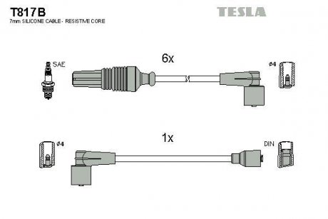 Кабель запалювання к-кт Citroen,Peugeot 605 89-00 3,0 TESLA T817B