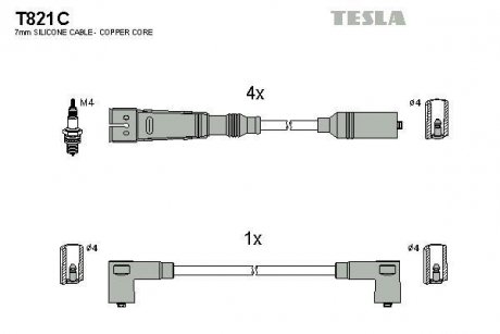 Кабель запалювання к-кт Seat,VW 88-02 1,4 TESLA T821C