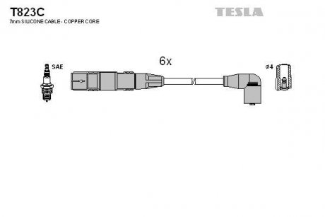 Кабель запалювання к-кт Ford Galaxy 2,8 96-00,VW 2,8 VR6 92-00 TESLA T823C